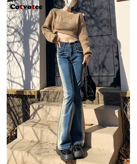 High Waisted Blue Jeans for Women 2022 Gradual New Korean Fashion Vintage Streetwear Skinny Y2k Denim Pants Flare Pants $60.1...