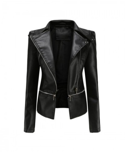 Spring Autumn Motorcycle Faux Leather Jacket Women Casual Leather Coat Female Long Sleeve Turn-down Collar Solid Outwear $55....