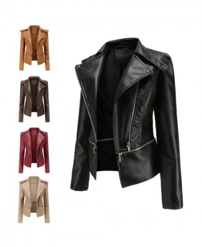 Spring Autumn Motorcycle Faux Leather Jacket Women Casual Leather Coat Female Long Sleeve Turn-down Collar Solid Outwear $55....