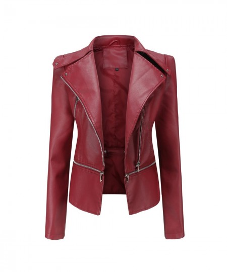 Spring Autumn Motorcycle Faux Leather Jacket Women Casual Leather Coat Female Long Sleeve Turn-down Collar Solid Outwear $55....