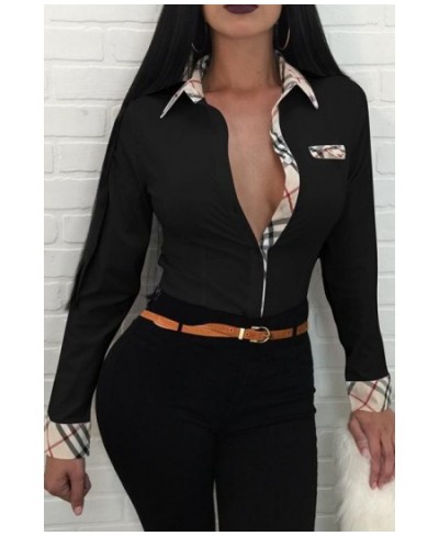 Deep V Neck Long Sleeve T Shirt Sexy Tight Club Party Lady Fashion Top High Street Lady Fashion Top $33.02 - Women Tops