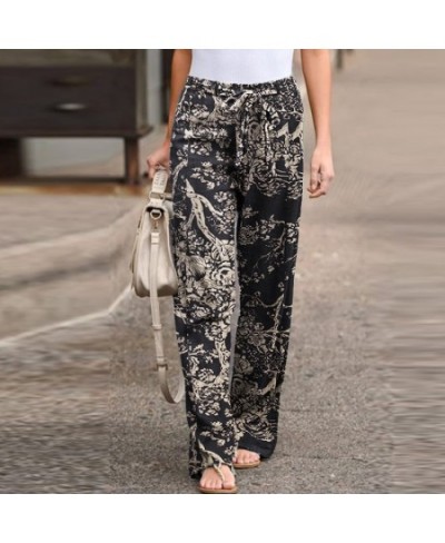 Women's Pants 2023 Vintage Printed Pant for women Fluid Trousers Loose Casual Elastic Waist Drawstring Long Pantalones de muj...