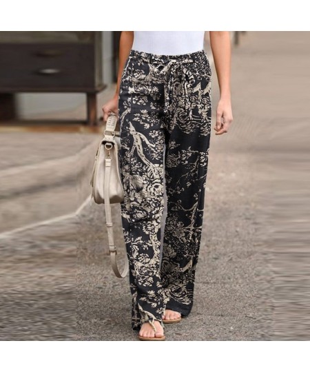 Women's Pants 2023 Vintage Printed Pant for women Fluid Trousers Loose Casual Elastic Waist Drawstring Long Pantalones de muj...