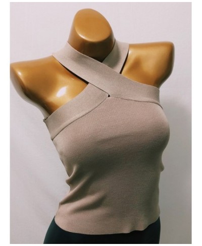 knitted elastic sexy women camisoles 2022 summer new solid short high waist female t-shirts tops tees $49.42 - Tops & Tees