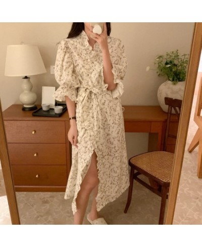 Women Floral Print Night Robe Flare sleeve Ruffles Long Cardigans Nightgown Casual Home Clothes Korea Style Long Sleepwear S1...