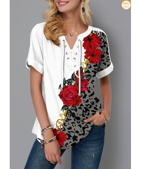 Plus Size 4xl 5x Pullovers Blouse shirt Boho Print Lace Splice Women's Tops V-neck Loose Casual Summer New Female Tee Shirt $...