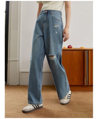 Old Retro Style Washed Ripped Jeans for Women Summer New High Street Loose Straight-leg Pants Simple Jeans for Female $82.95 ...