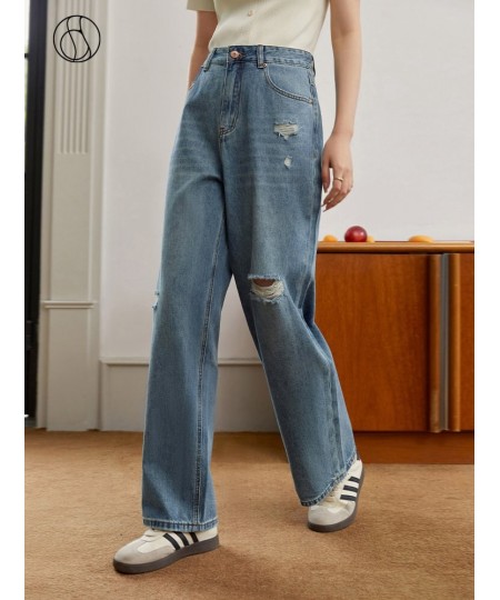 Old Retro Style Washed Ripped Jeans for Women Summer New High Street Loose Straight-leg Pants Simple Jeans for Female $82.95 ...