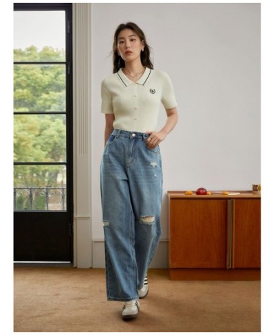 Old Retro Style Washed Ripped Jeans for Women Summer New High Street Loose Straight-leg Pants Simple Jeans for Female $82.95 ...