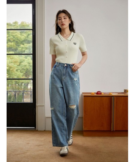 Old Retro Style Washed Ripped Jeans for Women Summer New High Street Loose Straight-leg Pants Simple Jeans for Female $82.95 ...