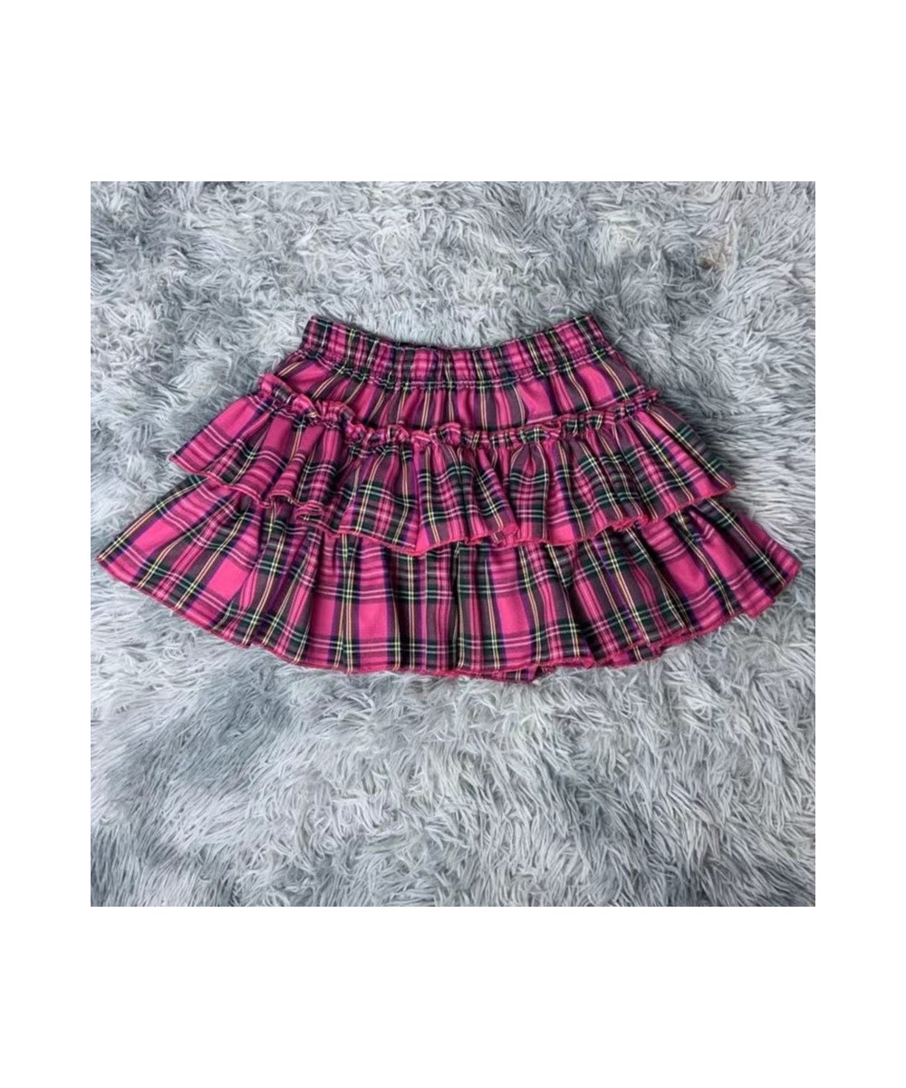 Women Gothic Punk High Waist Layered A-Line Mini Skater Skirt Harajuku Plaid Print Pleated Ruffled Flare Hem New $35.74 - Skirts