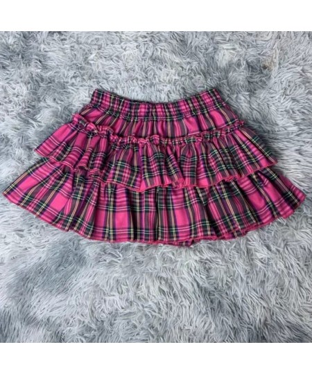 Women Gothic Punk High Waist Layered A-Line Mini Skater Skirt Harajuku Plaid Print Pleated Ruffled Flare Hem New $35.74 - Skirts