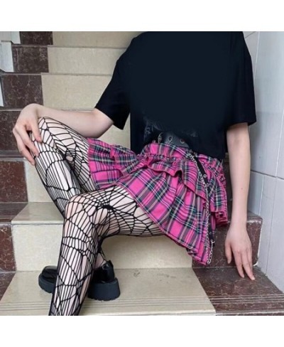 Women Gothic Punk High Waist Layered A-Line Mini Skater Skirt Harajuku Plaid Print Pleated Ruffled Flare Hem New $35.74 - Skirts