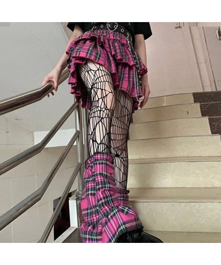 Women Gothic Punk High Waist Layered A-Line Mini Skater Skirt Harajuku Plaid Print Pleated Ruffled Flare Hem New $35.74 - Skirts