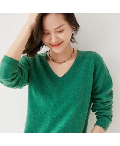 Off-Season Big Sale Autumn & Winter Women's 100% Pure Wool V-Neck Loose Pullover Sweater Basic Style All-Match Knitted Sweate...