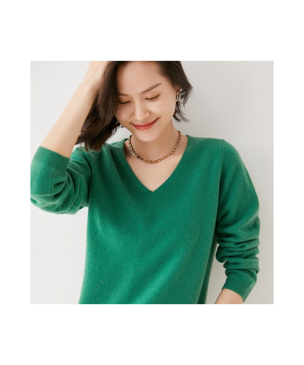 Off-Season Big Sale Autumn & Winter Women's 100% Pure Wool V-Neck Loose Pullover Sweater Basic Style All-Match Knitted Sweate...