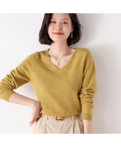 Off-Season Big Sale Autumn & Winter Women's 100% Pure Wool V-Neck Loose Pullover Sweater Basic Style All-Match Knitted Sweate...