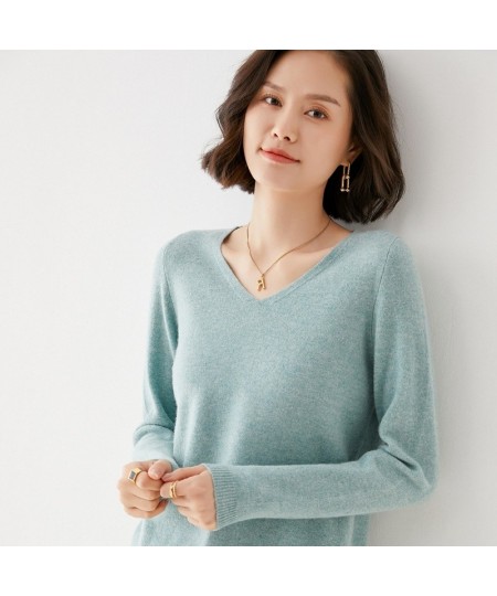 Off-Season Big Sale Autumn & Winter Women's 100% Pure Wool V-Neck Loose Pullover Sweater Basic Style All-Match Knitted Sweate...