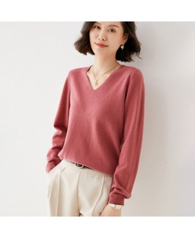 Off-Season Big Sale Autumn & Winter Women's 100% Pure Wool V-Neck Loose Pullover Sweater Basic Style All-Match Knitted Sweate...