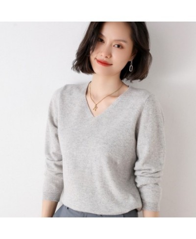 Off-Season Big Sale Autumn & Winter Women's 100% Pure Wool V-Neck Loose Pullover Sweater Basic Style All-Match Knitted Sweate...