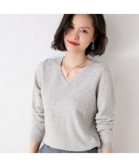 Off-Season Big Sale Autumn & Winter Women's 100% Pure Wool V-Neck Loose Pullover Sweater Basic Style All-Match Knitted Sweate...