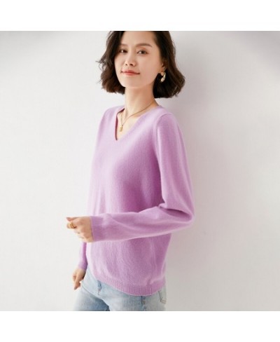 Off-Season Big Sale Autumn & Winter Women's 100% Pure Wool V-Neck Loose Pullover Sweater Basic Style All-Match Knitted Sweate...