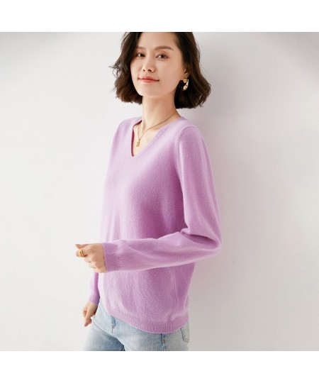 Off-Season Big Sale Autumn & Winter Women's 100% Pure Wool V-Neck Loose Pullover Sweater Basic Style All-Match Knitted Sweate...