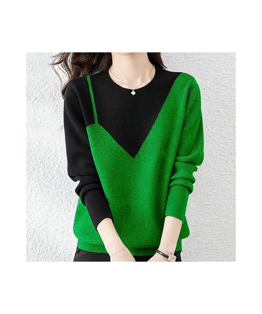 Fashion O-Neck Knitted Spliced Korean Sweater Women's Clothing 2022 Autumn Oversized Casual Pullovers All-match Commute Tops ...