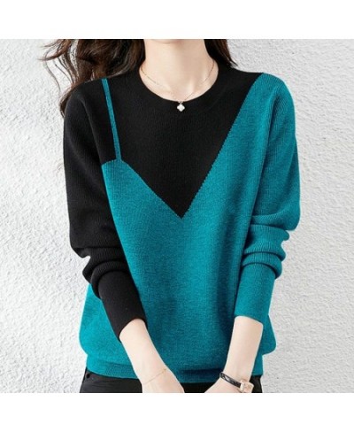 Fashion O-Neck Knitted Spliced Korean Sweater Women's Clothing 2022 Autumn Oversized Casual Pullovers All-match Commute Tops ...