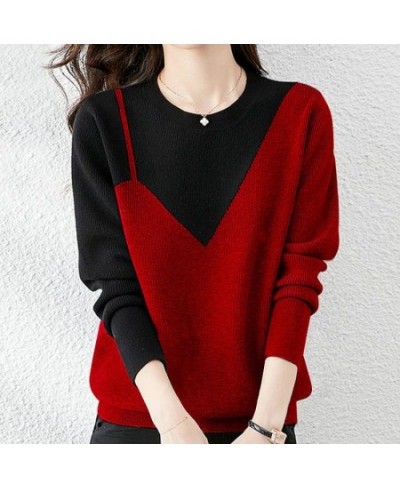 Fashion O-Neck Knitted Spliced Korean Sweater Women's Clothing 2022 Autumn Oversized Casual Pullovers All-match Commute Tops ...