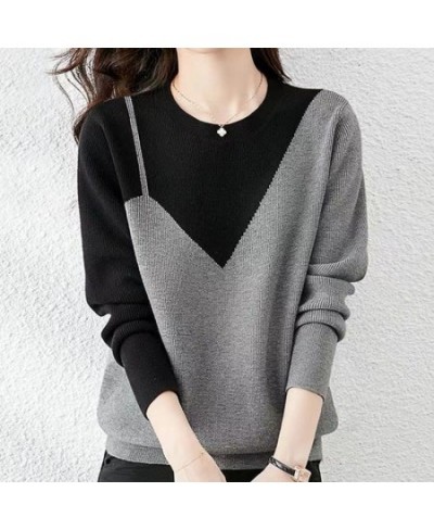 Fashion O-Neck Knitted Spliced Korean Sweater Women's Clothing 2022 Autumn Oversized Casual Pullovers All-match Commute Tops ...