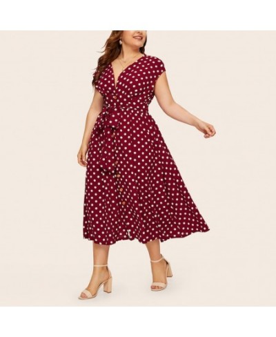 Plus Size Summer Women Dress Classic Black White Elegant Polka Dot Tunic Long Dresses Fashion V-Neck Bandage Button Maxi $31....