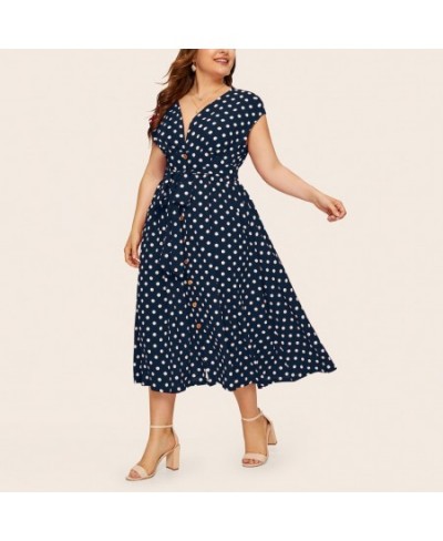 Plus Size Summer Women Dress Classic Black White Elegant Polka Dot Tunic Long Dresses Fashion V-Neck Bandage Button Maxi $31....