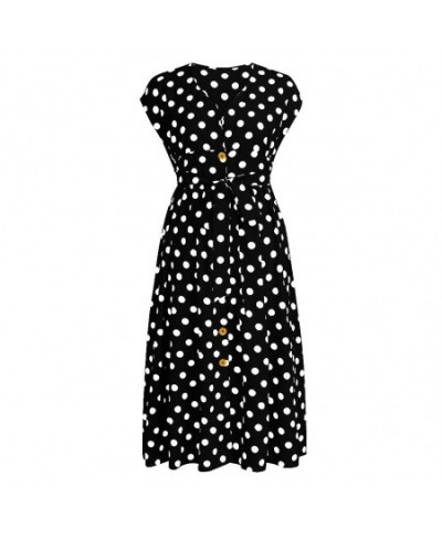 Plus Size Summer Women Dress Classic Black White Elegant Polka Dot Tunic Long Dresses Fashion V-Neck Bandage Button Maxi $31....