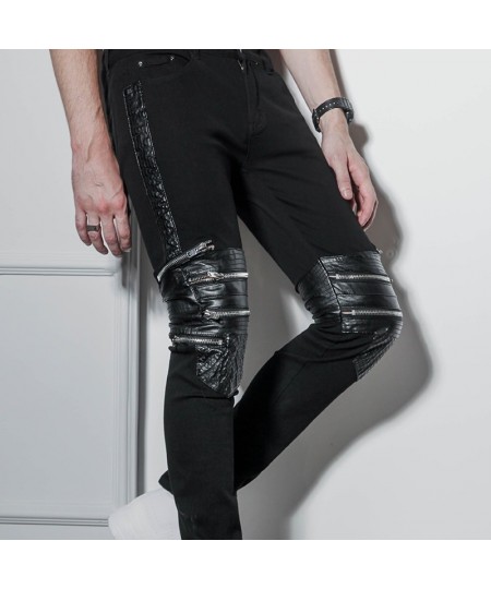 Hip-hop leather Pu zip-up jeans hip-hop men's plus-size pants skinny pants nightclub hip-hop slim pants $111.37 - Jeans