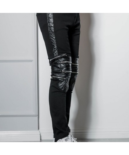 Hip-hop leather Pu zip-up jeans hip-hop men's plus-size pants skinny pants nightclub hip-hop slim pants $111.37 - Jeans