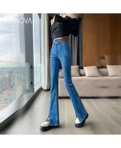 Y2K Stretch Flare Hem Split Jeans Women's High Waist Casual Fashion Retro American Style Streetwear Versatile Trousers $50.57...