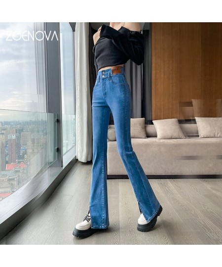 Y2K Stretch Flare Hem Split Jeans Women's High Waist Casual Fashion Retro American Style Streetwear Versatile Trousers $50.57...