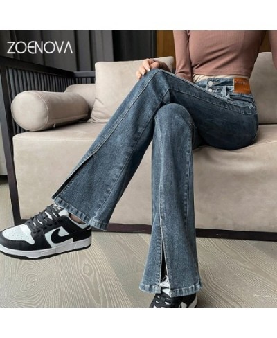 Y2K Stretch Flare Hem Split Jeans Women's High Waist Casual Fashion Retro American Style Streetwear Versatile Trousers $50.57...