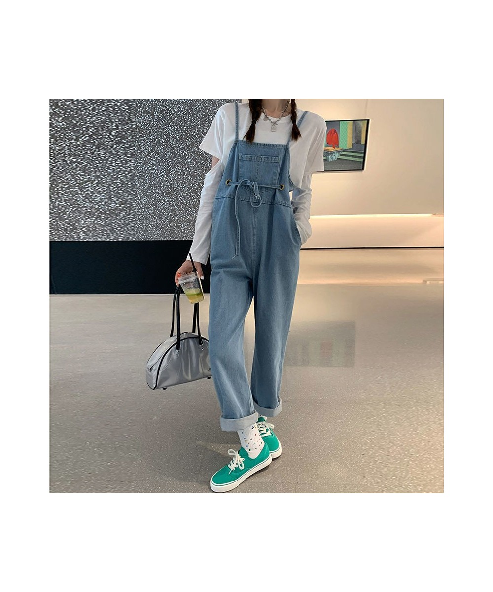 Jumpsuits Women Loose Solid Drawstring Stretchy Denim Washed Vintage Student BF Daily Simple All-match Trendy Streetwear Fema...