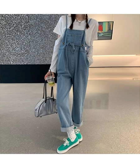 Jumpsuits Women Loose Solid Drawstring Stretchy Denim Washed Vintage Student BF Daily Simple All-match Trendy Streetwear Fema...