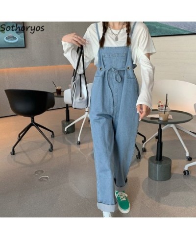 Jumpsuits Women Loose Solid Drawstring Stretchy Denim Washed Vintage Student BF Daily Simple All-match Trendy Streetwear Fema...