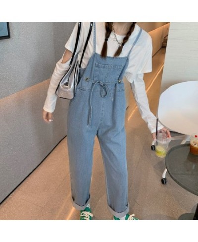 Jumpsuits Women Loose Solid Drawstring Stretchy Denim Washed Vintage Student BF Daily Simple All-match Trendy Streetwear Fema...