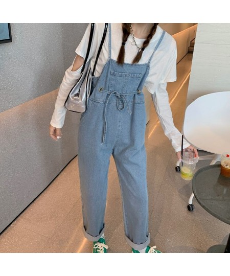 Jumpsuits Women Loose Solid Drawstring Stretchy Denim Washed Vintage Student BF Daily Simple All-match Trendy Streetwear Fema...