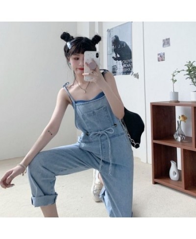 Jumpsuits Women Loose Solid Drawstring Stretchy Denim Washed Vintage Student BF Daily Simple All-match Trendy Streetwear Fema...