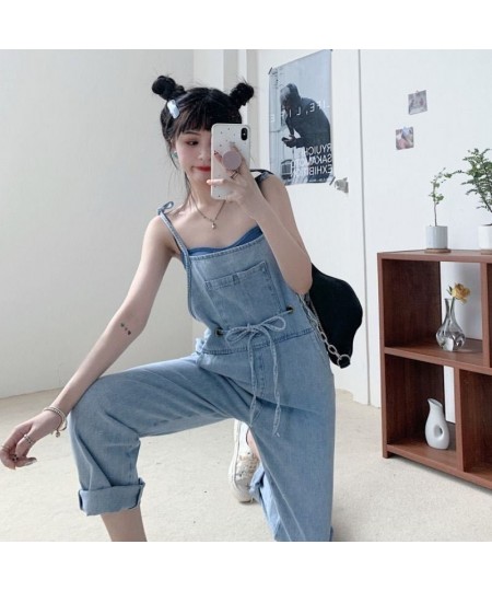 Jumpsuits Women Loose Solid Drawstring Stretchy Denim Washed Vintage Student BF Daily Simple All-match Trendy Streetwear Fema...