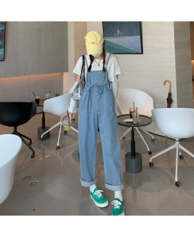 Jumpsuits Women Loose Solid Drawstring Stretchy Denim Washed Vintage Student BF Daily Simple All-match Trendy Streetwear Fema...