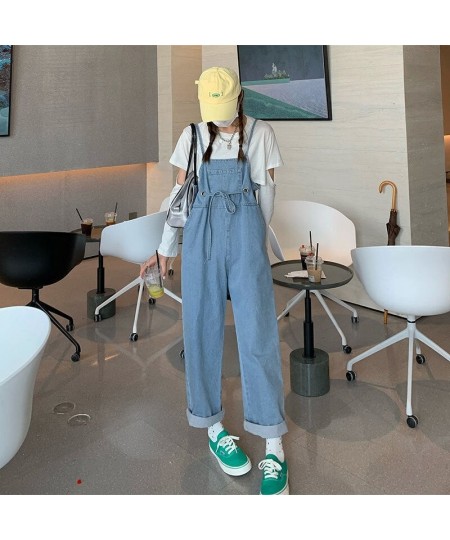 Jumpsuits Women Loose Solid Drawstring Stretchy Denim Washed Vintage Student BF Daily Simple All-match Trendy Streetwear Fema...