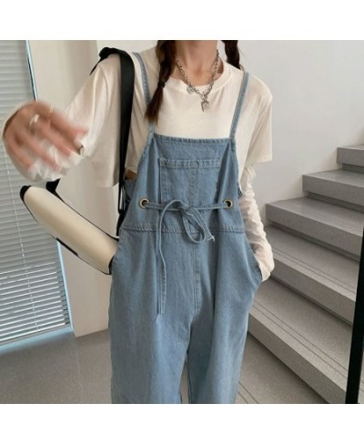 Jumpsuits Women Loose Solid Drawstring Stretchy Denim Washed Vintage Student BF Daily Simple All-match Trendy Streetwear Fema...