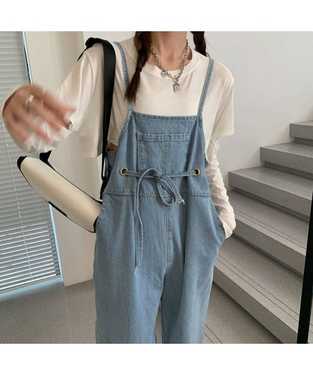 Jumpsuits Women Loose Solid Drawstring Stretchy Denim Washed Vintage Student BF Daily Simple All-match Trendy Streetwear Fema...